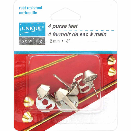 UNIQUE SEWING Purse Feet – 12 mm (1/2") – Silver – 4 Pcs
