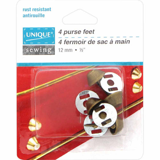UNIQUE SEWING Purse Feet – 12 mm (1/2") – Antique Gold – 4 Pcs