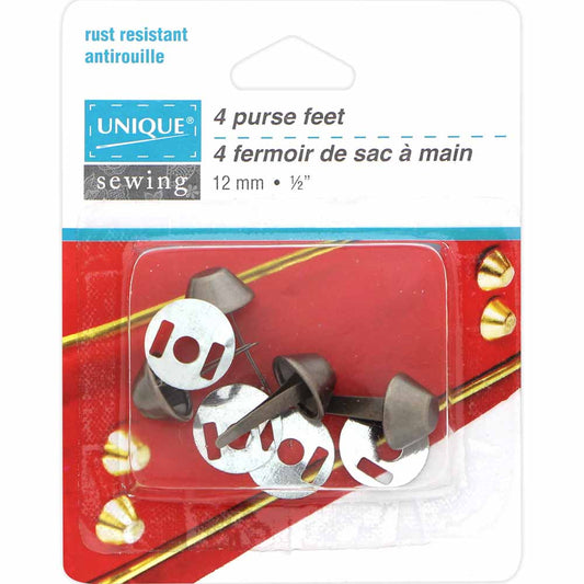 UNIQUE SEWING Purse Feet – 12 mm (1/2") – Black – 4 Pcs