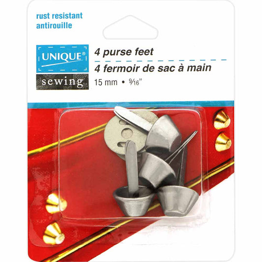 UNIQUE SEWING Purse Feet – 15 mm (5/8") – Silver – 4 Pcs