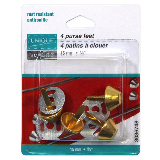 UNIQUE SEWING Purse Feet – 15mm (5/8") – Gold – 4 pcs