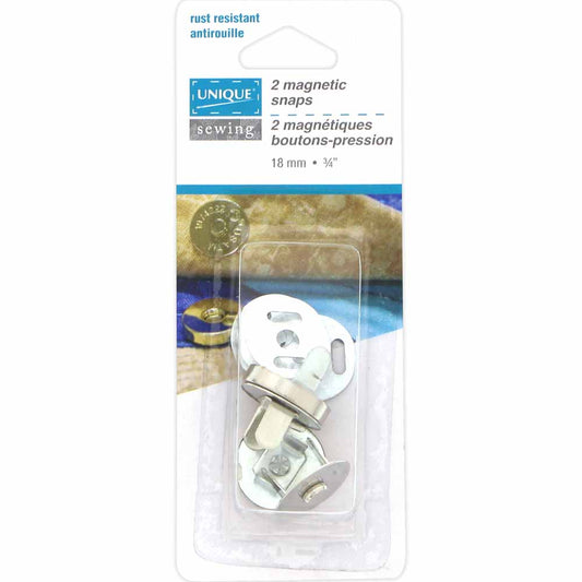 UNIQUE SEWING Magnetic Snaps – 18 mm (3/4") – Silver – 2 Pcs