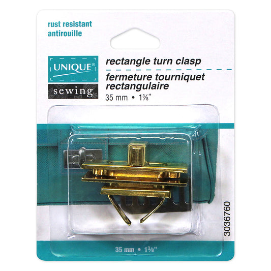 UNIQUE SEWING Rectangle Turn Clasp, Gold, 35mm (1 3/8")