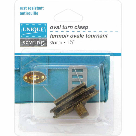 UNIQUE SEWING Oval Turn Clasp — 35 mm (1 3/8″), Antique Gold