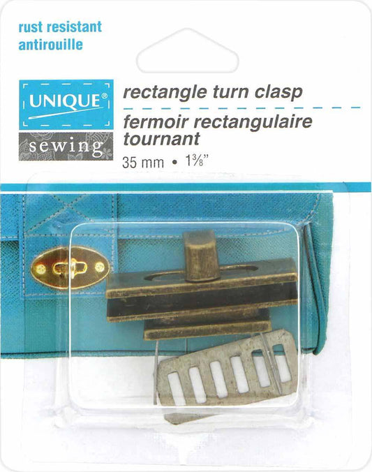 UNIQUE SEWING Rectangle Turn Clasp — 35 mm (1 3/8″), Antique Gold