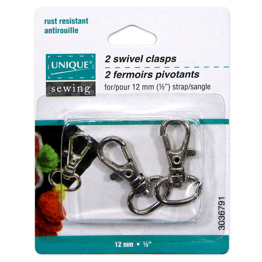 UNIQUE SEWING Swivel Hooks, Silver, 12mm (1/2"), 2 pcs