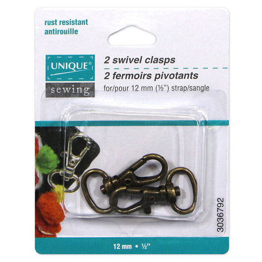 UNIQUE SEWING Swivel Hooks, Antique Gold, 12mm (1/2"), 2 pcs