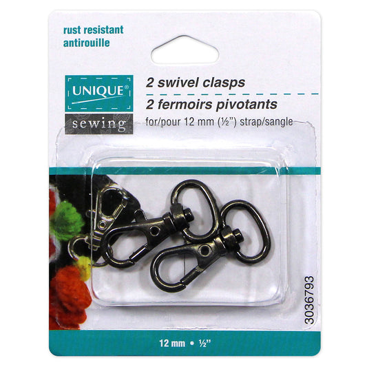 UNIQUE SEWING Swivel Hooks, Gunmetal, 12mm (1/2"), 2 pcs