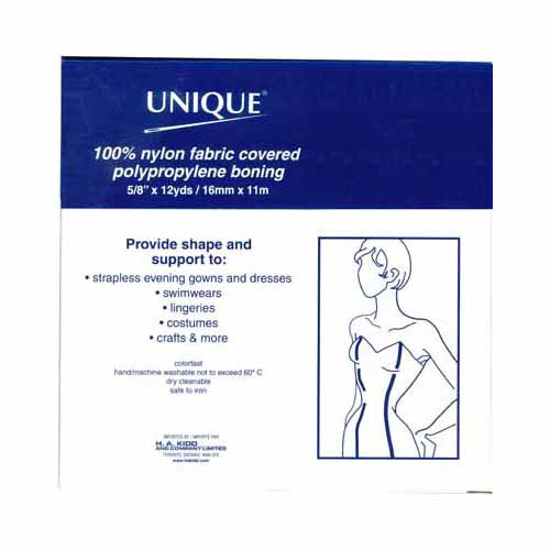 UNIQUE SEWING 15mm Fabric‑Covered Boning, Black — 12 yd