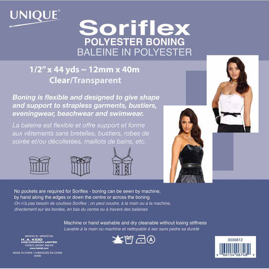 UNIQUE SEWING Soriflex Boning – Clear, 12 mm × 40 m (1/2" × 43 3/4 yd)