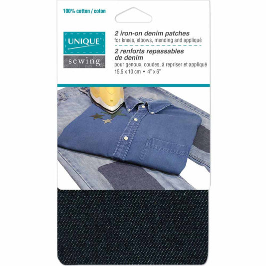 UNIQUE SEWING Dark Denim Patches — 10 × 15 cm (4" × 6"), 2 pcs