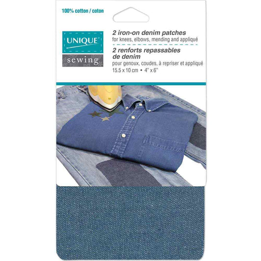 UNIQUE SEWING Brushed Denim Iron‑On Patches — 10 × 15 cm (4″×6″), 2 pcs