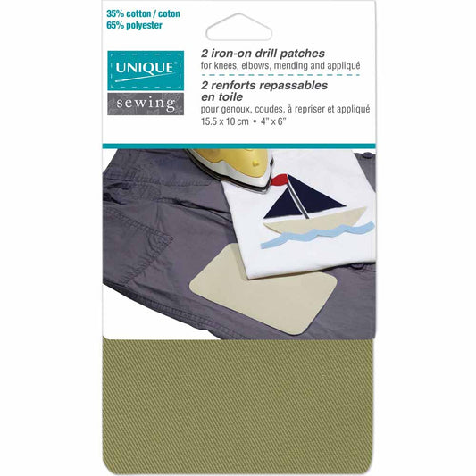 UNIQUE SEWING Drill Patch — Khaki, 10 × 15 cm (4″ × 6″), 2 pcs