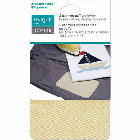 UNIQUE SEWING Drill Patch – Beige – 10 × 15 cm (4" × 6") – 2 pcs