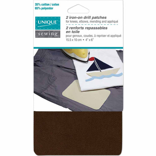 UNIQUE SEWING Drill Patch – Brown, 10 × 15 cm (4" × 6"), 2 pcs