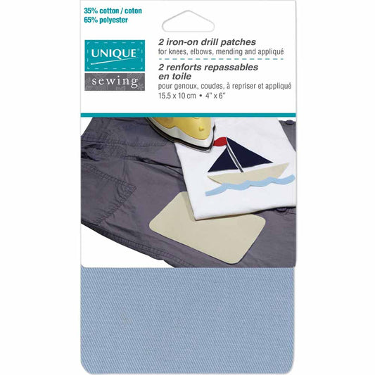 UNIQUE SEWING Drill Patch – Blue – 10 × 15 cm (4" × 6") – 2 pcs