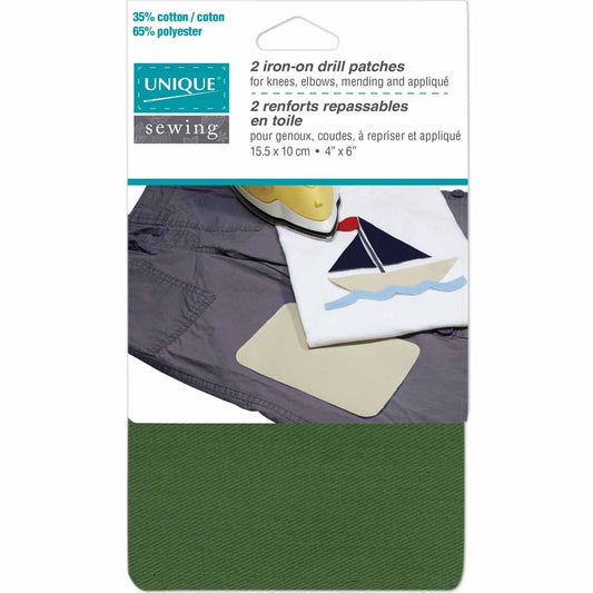 UNIQUE SEWING Drill Patches — Spruce, 10 × 15 cm (4″ × 6″), 2 pcs