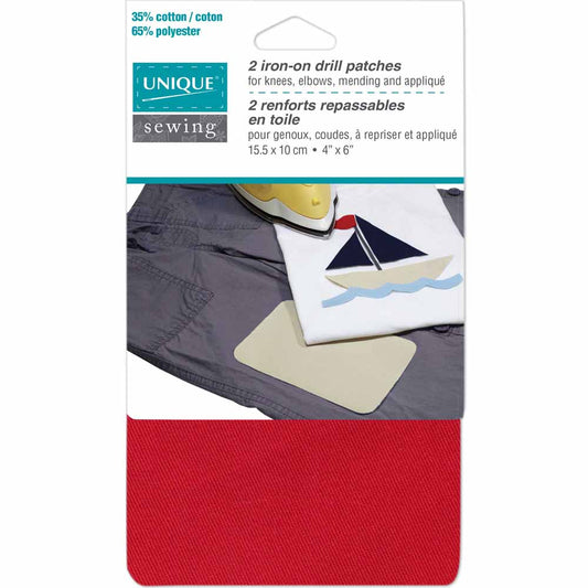 UNIQUE SEWING Drill Patches — Red, 10 × 15 cm (4″ × 6″), 2 pcs