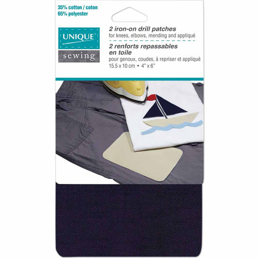UNIQUE SEWING Drill Patches — Navy, 10 × 15 cm (4″ × 6″), 2 pcs