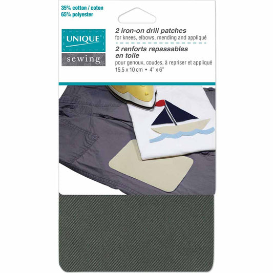UNIQUE SEWING Drill Patches — Grey, 10 × 15 cm (4″ × 6″), 2 pcs