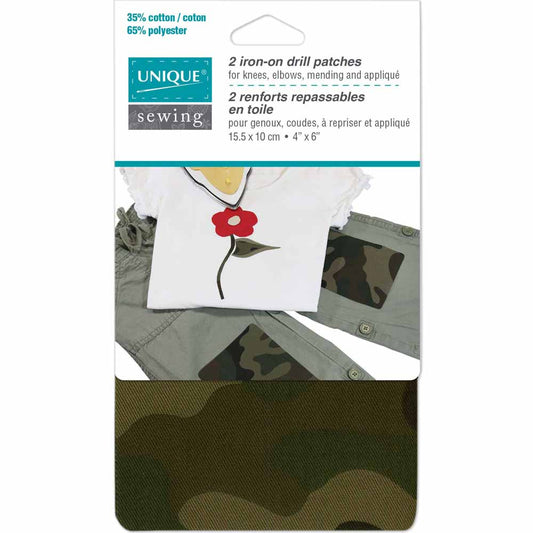 UNIQUE SEWING Drill Patches — Camouflage Green, 10 × 15 cm (4″ × 6″), 2 pcs