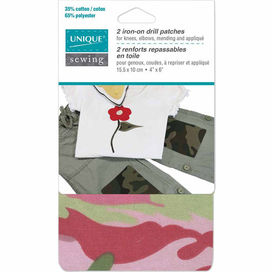 UNIQUE SEWING Drill Patches — Camouflage Pink, 10 × 15 cm, 2 pcs