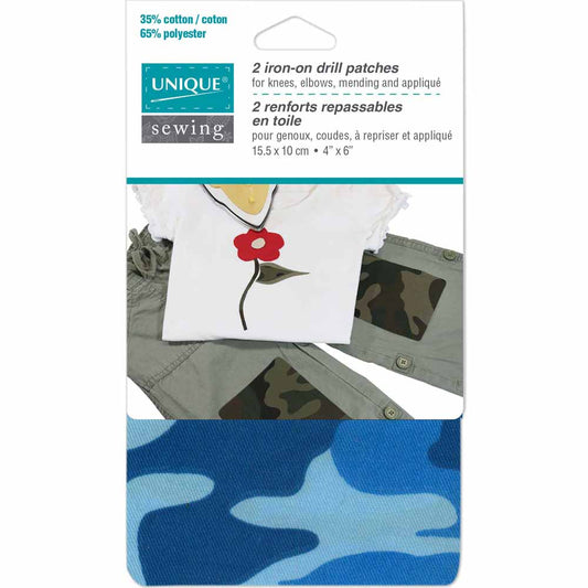 UNIQUE SEWING Drill Patches — Camouflage Blue, 10 × 15 cm, 2 pcs