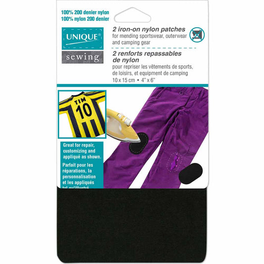 UNIQUE SEWING Nylon Patch — Black, 10 × 15 cm (4" × 6"), 2 pcs