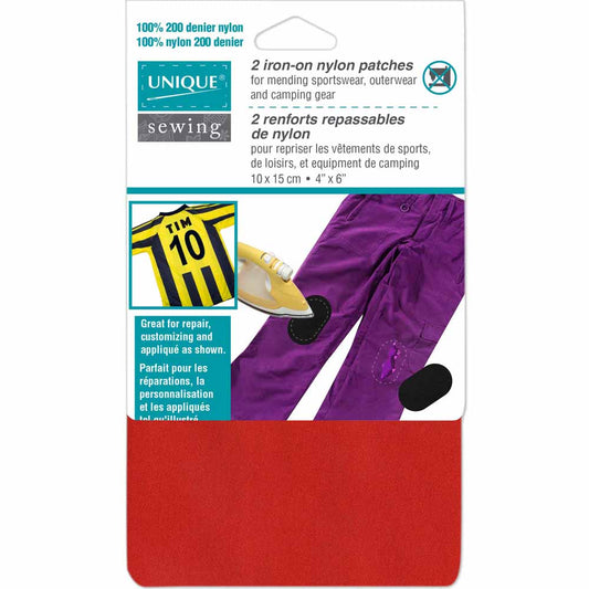 UNIQUE SEWING Nylon Patch — Red, 10 × 15 cm (4" × 6"), 2 pcs