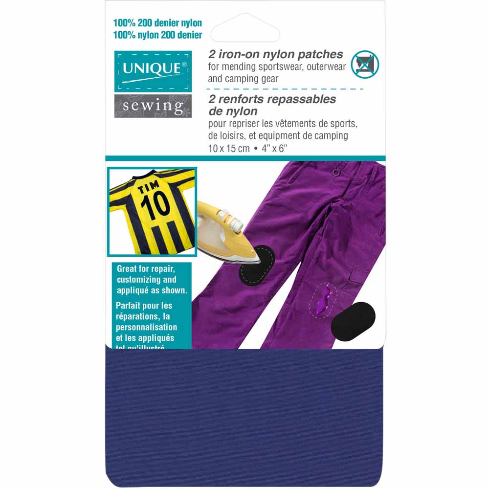 UNIQUE SEWING Iron‑On Nylon Patches – Navy – 10×15 cm (4″×6″), 2 pcs