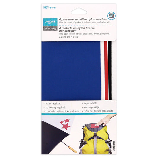 UNIQUE SEWING Nylon Patches — Assorted Basic Colours, 10 × 15 cm (4″ × 6″), 4 pcs