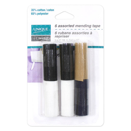 UNIQUE SEWING Mending Tape — Assorted Colours, 3.2 cm × 35 cm, 6 Pieces
