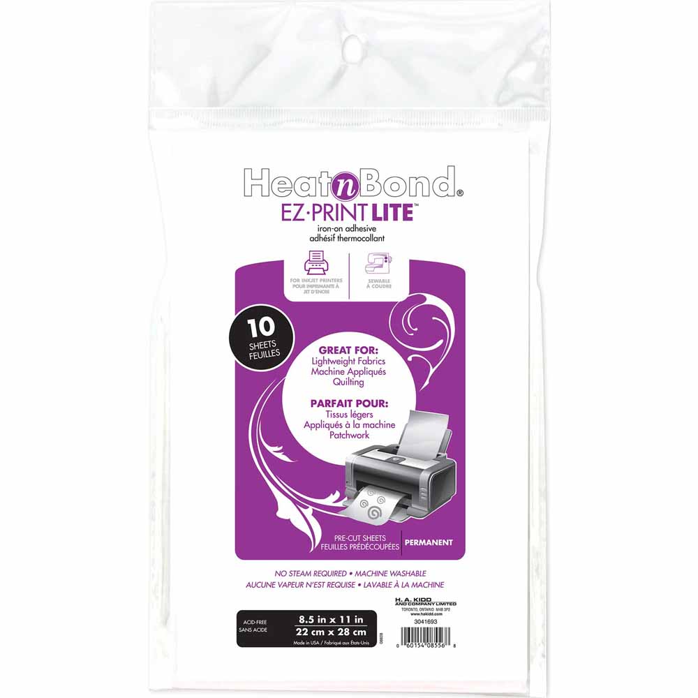 HEATNBOND EZ-Print Lite Iron-On Adhesive Sheets 10-Pack 22×28cm (8½" × 11")