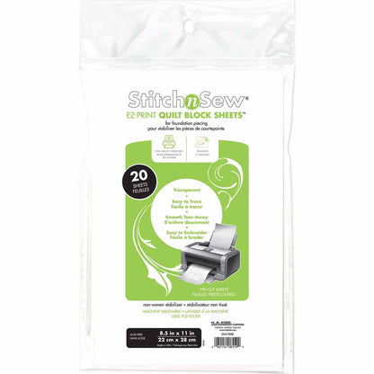 HEATNBOND StitchnSew EZ-Print Quilt Block Sheets 20-Pack 22×28cm (8½" × 11")