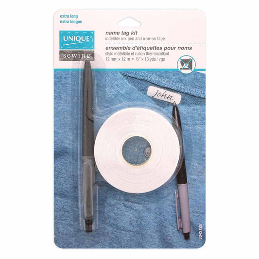 UNIQUE Name Tag Kit – Indelible Pen + 12 m Iron‑On Tape