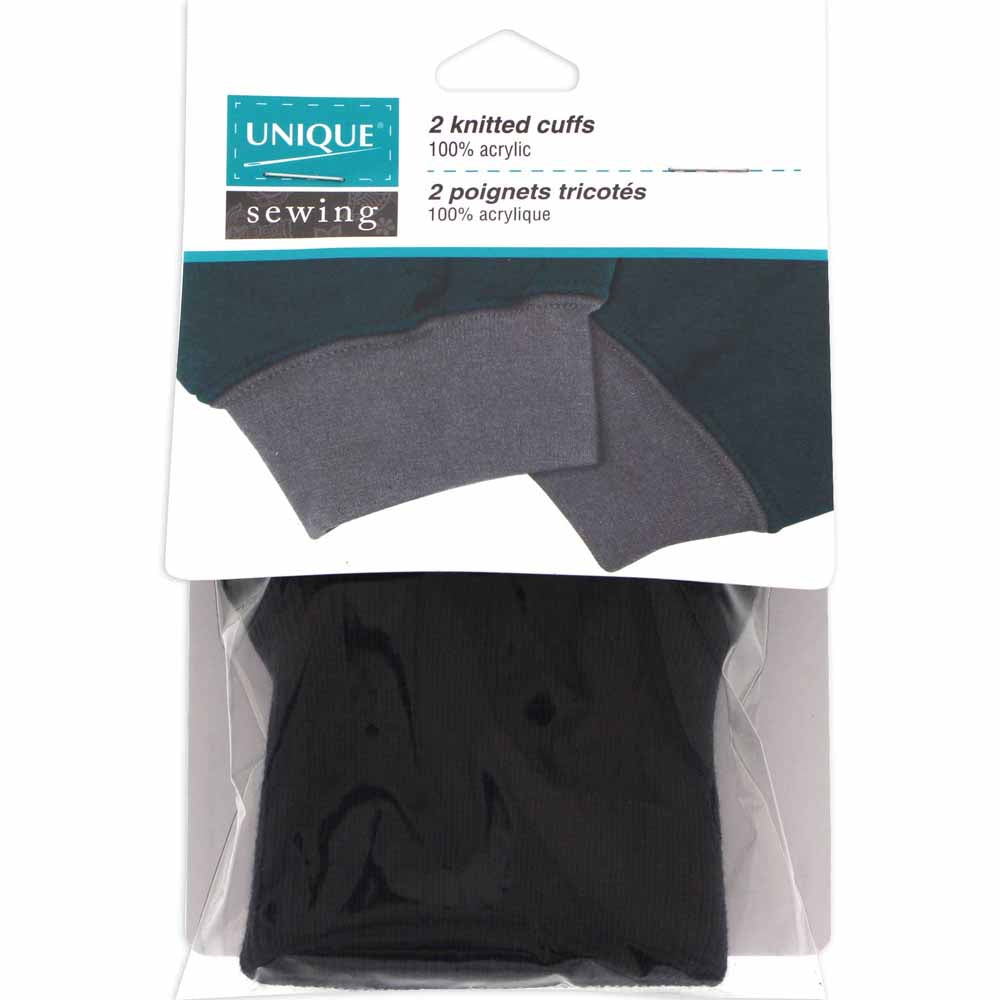 UNIQUE SEWING Knitted Cuffs — Black, Adult, 2 pcs