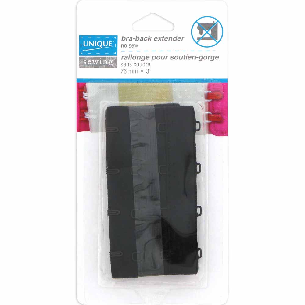 UNIQUE SEWING Bra Back Extender — 76mm — 76mm (3") — Black