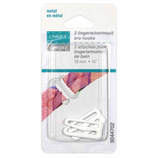 UNIQUE SEWING Lingerie/Swimsuit Bra Hooks — White, 19 mm, 2 pcs
