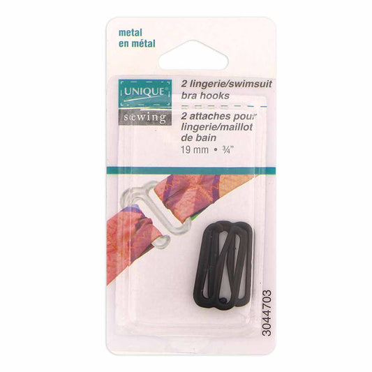 UNIQUE SEWING Lingerie/Swimsuit Bra Hooks — Black, 19 mm, 2 pcs