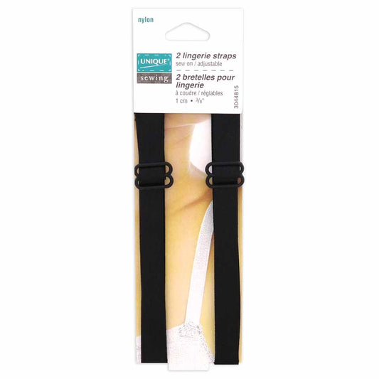 UNIQUE SEWING Lingerie Straps — Black, 10 mm (3⁄8″), 2 pcs