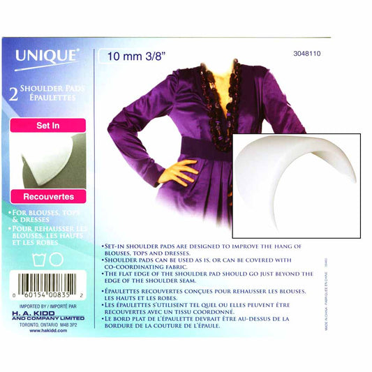 UNIQUE SEWING Shoulder Pads – Small – White – 10 mm (3/8") – 2 pcs