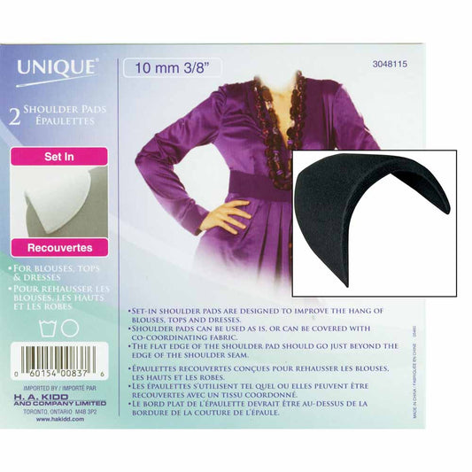 UNIQUE SEWING Shoulder Pads – Small – Black – 10 mm (3/8") – 2 pcs