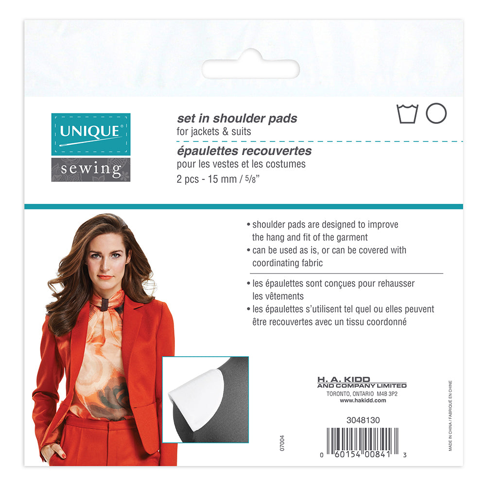 UNIQUE SEWING Shoulder Pads — Large, Set‑In, White, 15 mm (5⁄8″), 2 pcs