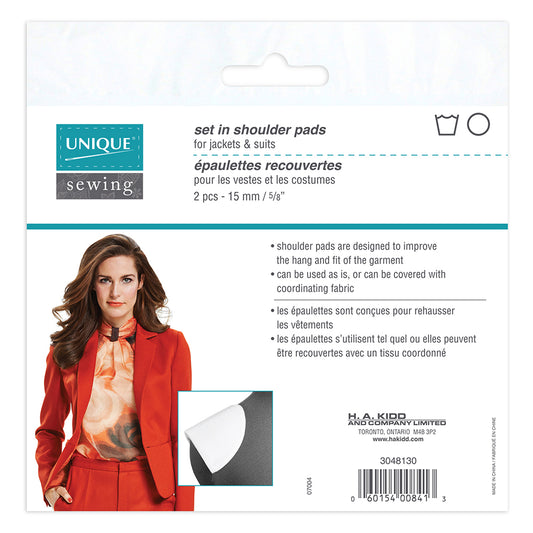 UNIQUE SEWING Shoulder Pads — Large, Set‑In, White, 15 mm (5⁄8″), 2 pcs