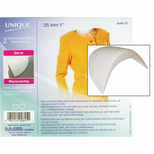 UNIQUE SEWING Shoulder Pads — Extra‑Large, Set‑In, White, 25 mm (1″), 2 pcs