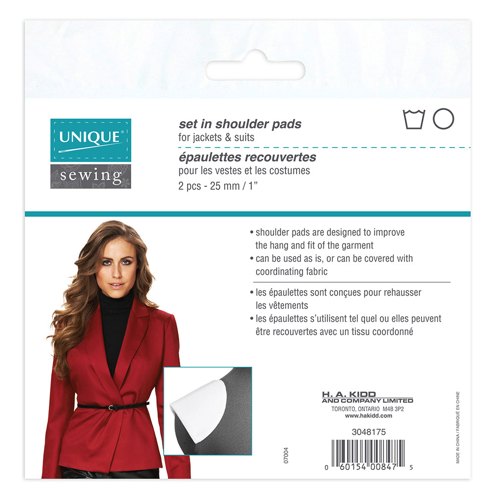 UNIQUE SEWING Shoulder Pads — Extra‑Large, Set‑In, Black, 25 mm (1″), 2 pcs