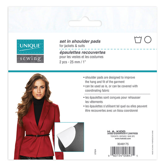 UNIQUE SEWING Shoulder Pads — Extra‑Large, Set‑In, Black, 25 mm (1″), 2 pcs