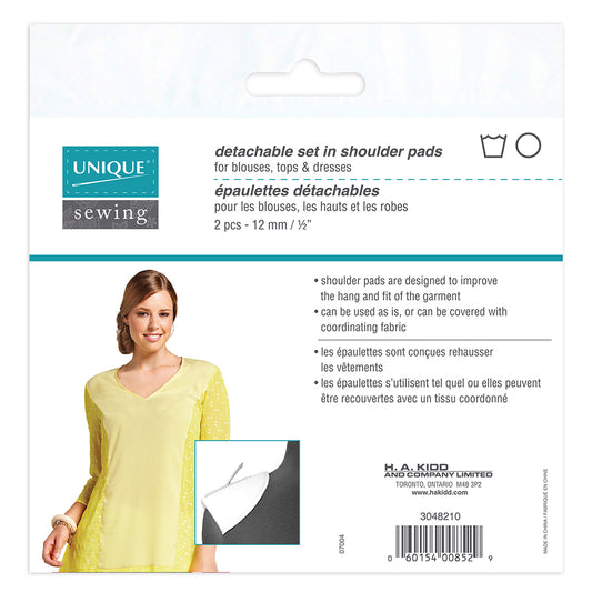 UNIQUE SEWING Detachable Shoulder Pads — Small, White, 12 mm (1⁄2″), 2 pcs