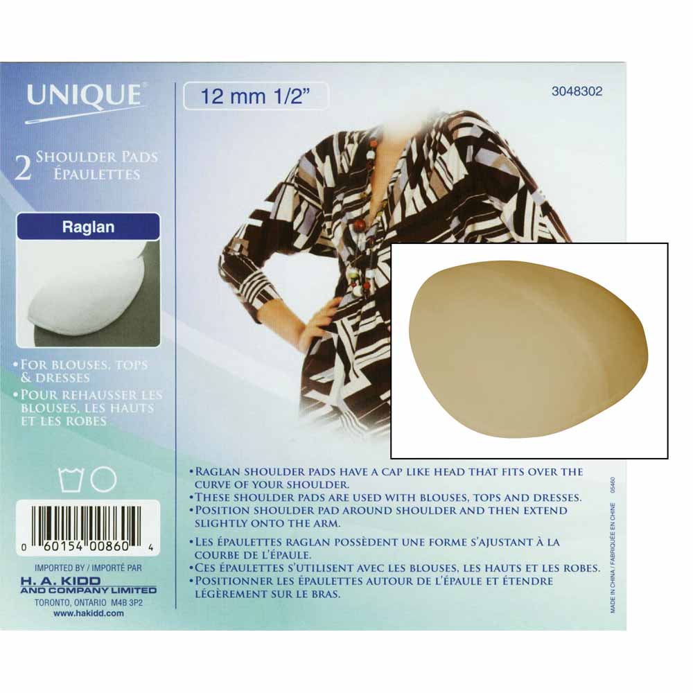 UNIQUE SEWING Covered Raglan Shoulder Pads — Beige, 12 mm (1⁄2″), 2 pcs