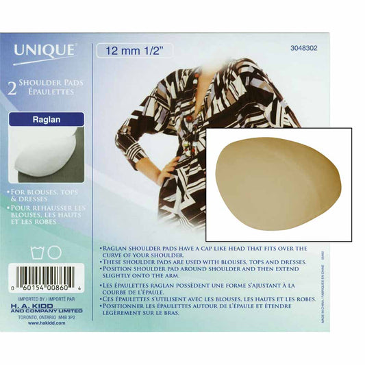 UNIQUE SEWING Covered Raglan Shoulder Pads — Beige, 12 mm (1⁄2″), 2 pcs